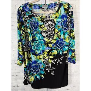 JM Collection women’s blouse floral rhinestones embellished eclectic grandma￼